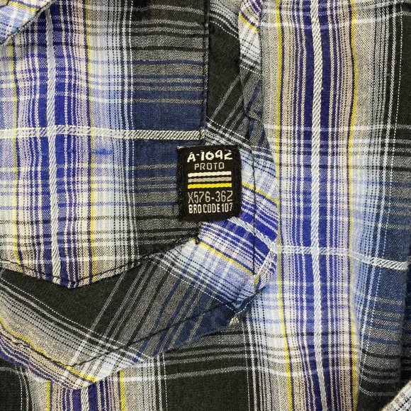 Burnside Shirt Men Medium M Blue Black Purple Plaid Button Up Casual Logo Surfer - Picture 2 of 10